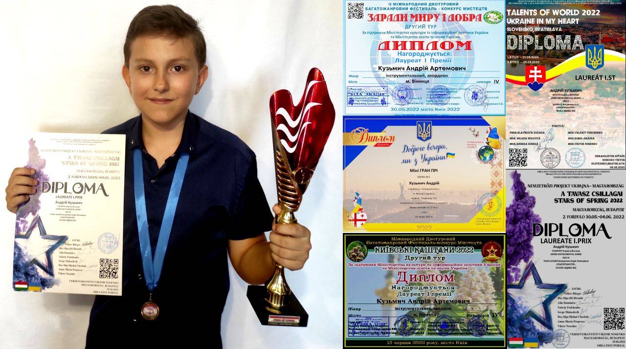 Юний вінничанин здобув перемогу в Міжнародному конкурсі OREA FEST «HUNGARY. STARS OF SPRING 2022»
