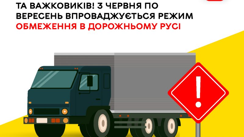 З червня по вересень запроваджується режим обмеження в дорожньому русі великогабаритного транспорту