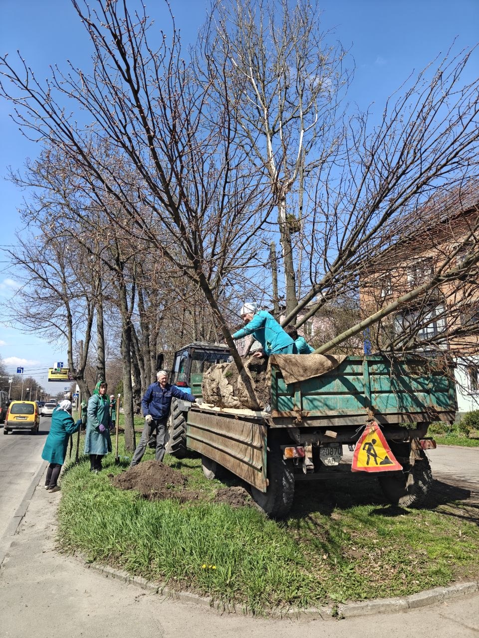 У межах весняного озеленення на Хмельницькому шосе висаджують нові дерева