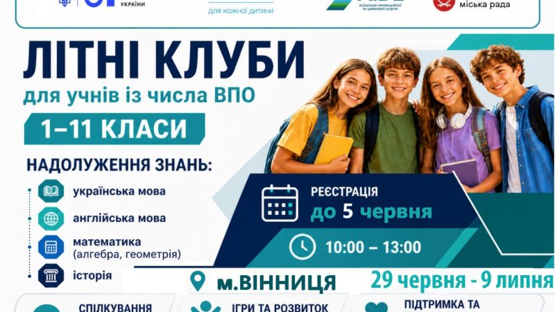 У Вінниці запрацюють безкоштовні літні клуби для дітей-переселенців