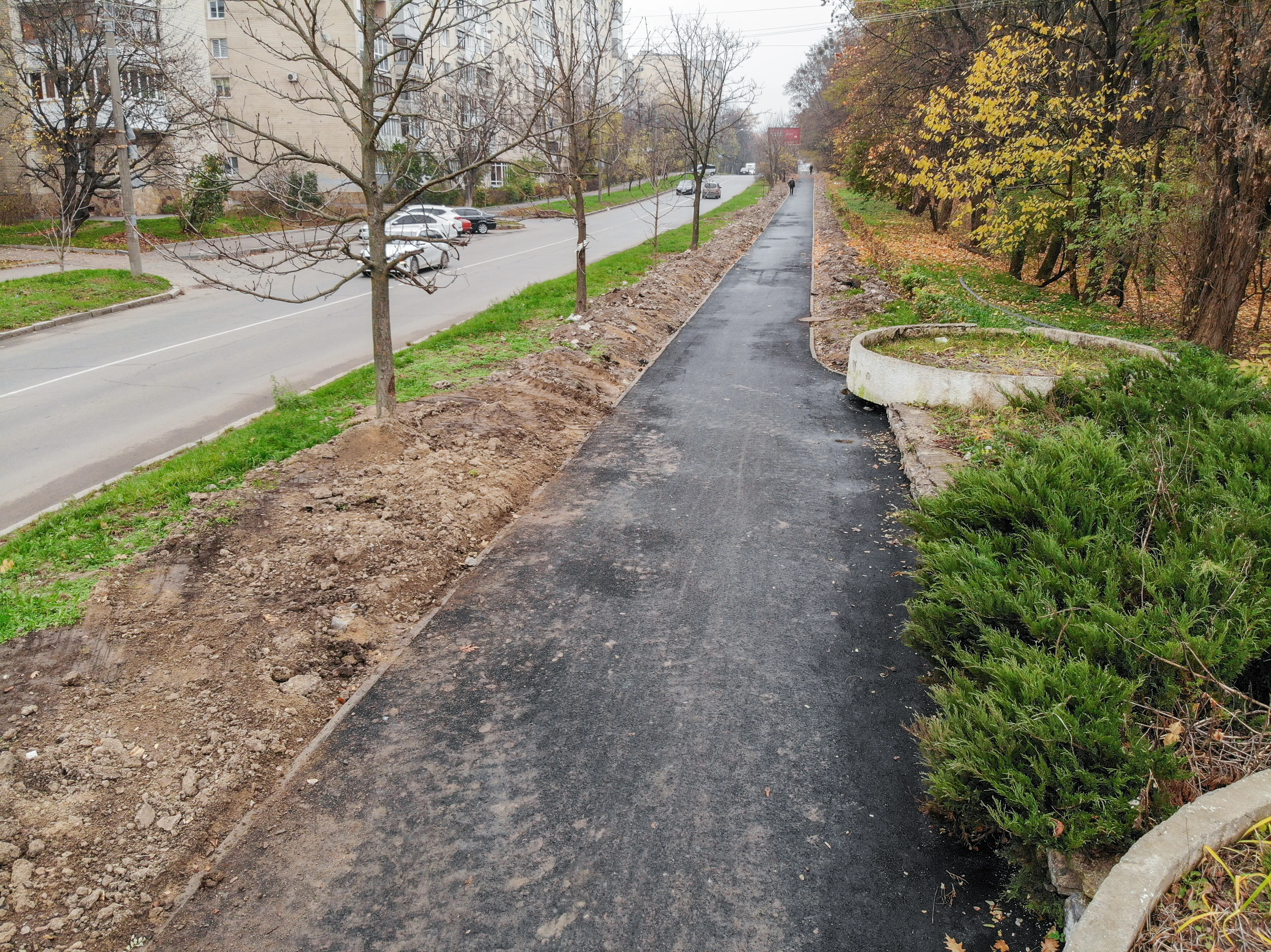 Біля парку Дружби народів ремонтують тротуар