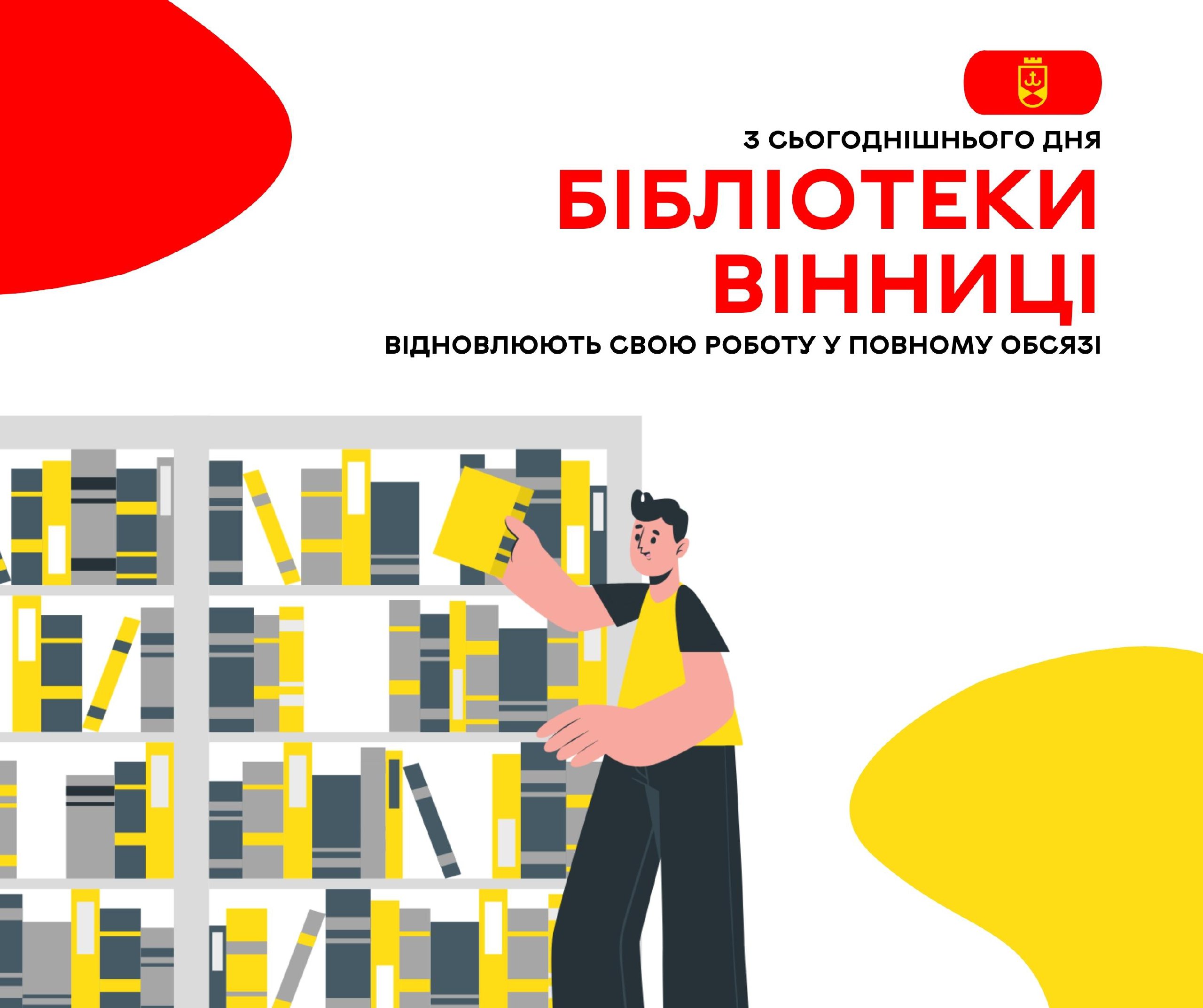 Вінницькі міські бібліотеки відновлюють повноцінну роботу За інформацією Вінницької міської ради