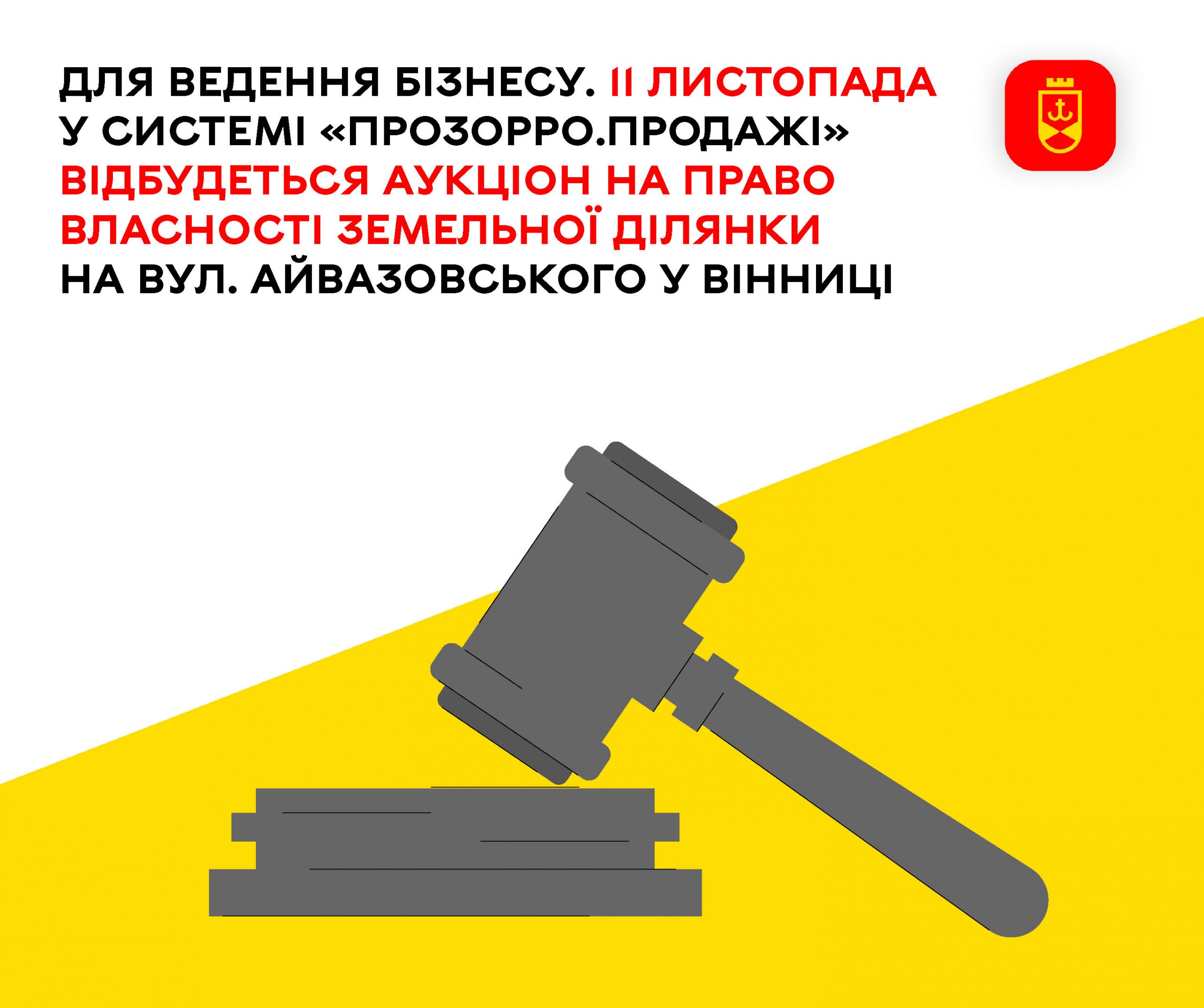 11 листопада у системі «Прозорро.Продажі» проведуть аукціон з продажу права власності на земельну ділянку на вулиці Айвазовського