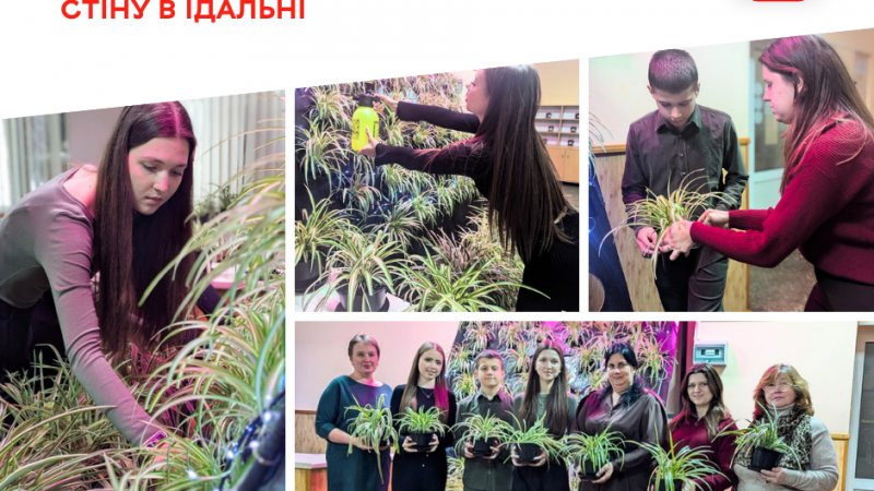 У ліцеї №4 школярі облаштували зелену стіну в приміщенні їдальні
