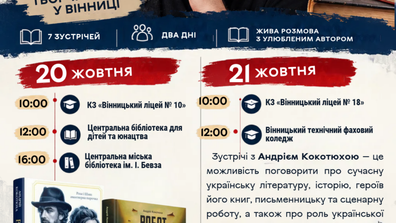 Кокотюха у Вінниці: де і коли зустрітися з письменником